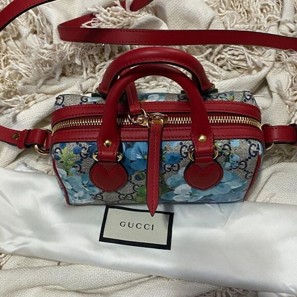 GUCCI GG Mini Blooms 2 Way Bag 546312 GG Supreme Brown/Red/Blue NEW - Picture 3 of 12